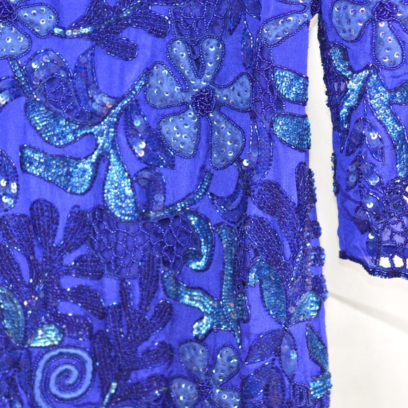 Ashley of London Vintage 100% silk /beaded/sequin Dress SZ L - Picture 7 of 14